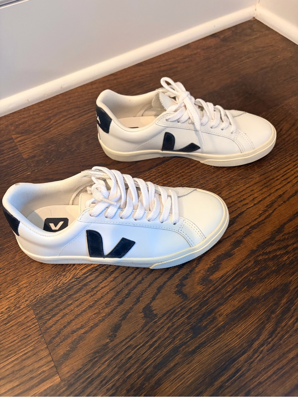 Veja Kids White Sneakers with Black V Accents